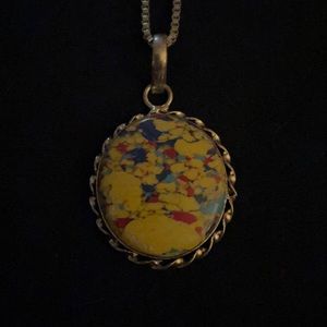 Yellow Mosaic jasper with 18 inch chain